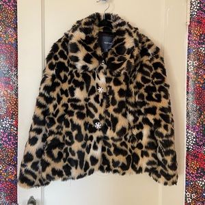 Leopard print fluff coat medium ModCloth vintage